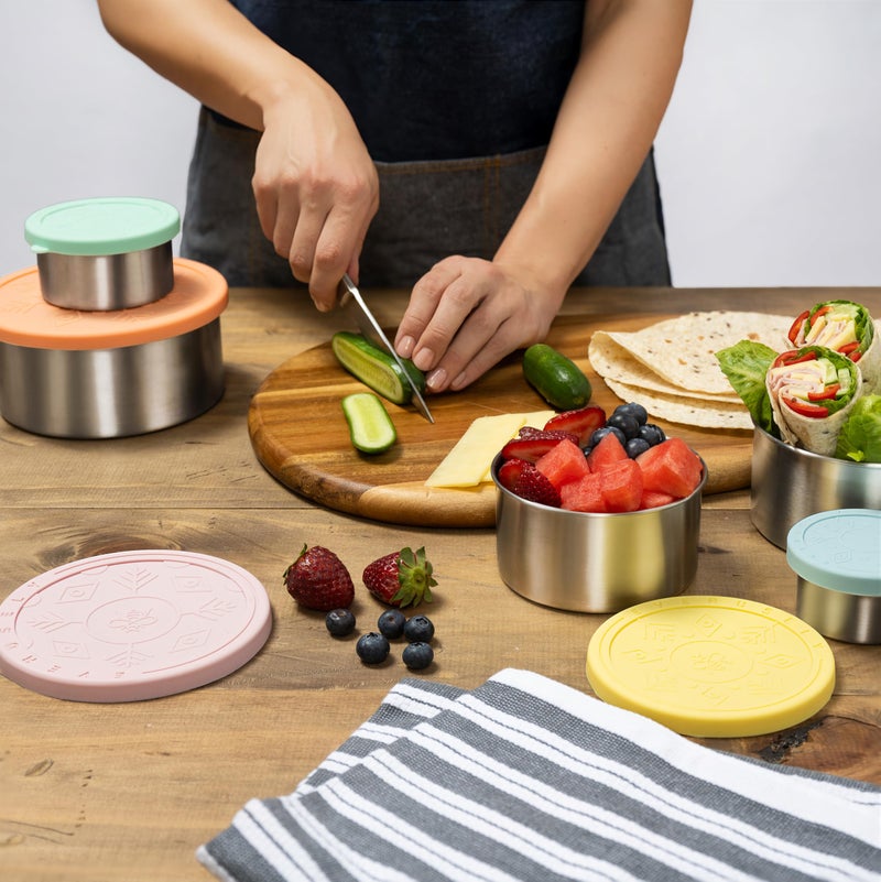 Everusely - Stainless Steel Containers with Lids - Set of 5, Bright Collection - Leakproof Stainless Steel Food Containers - Nesting Snack Holders - Metal Lunch Box - Portable & Reusable Meal Kit - Image 2